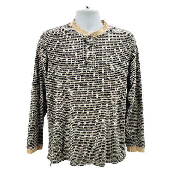 Vintage The Territory Ahead Mens XL Henley Shirt Knit Sweater Retro Pattern Tan - Picture 1 of 9